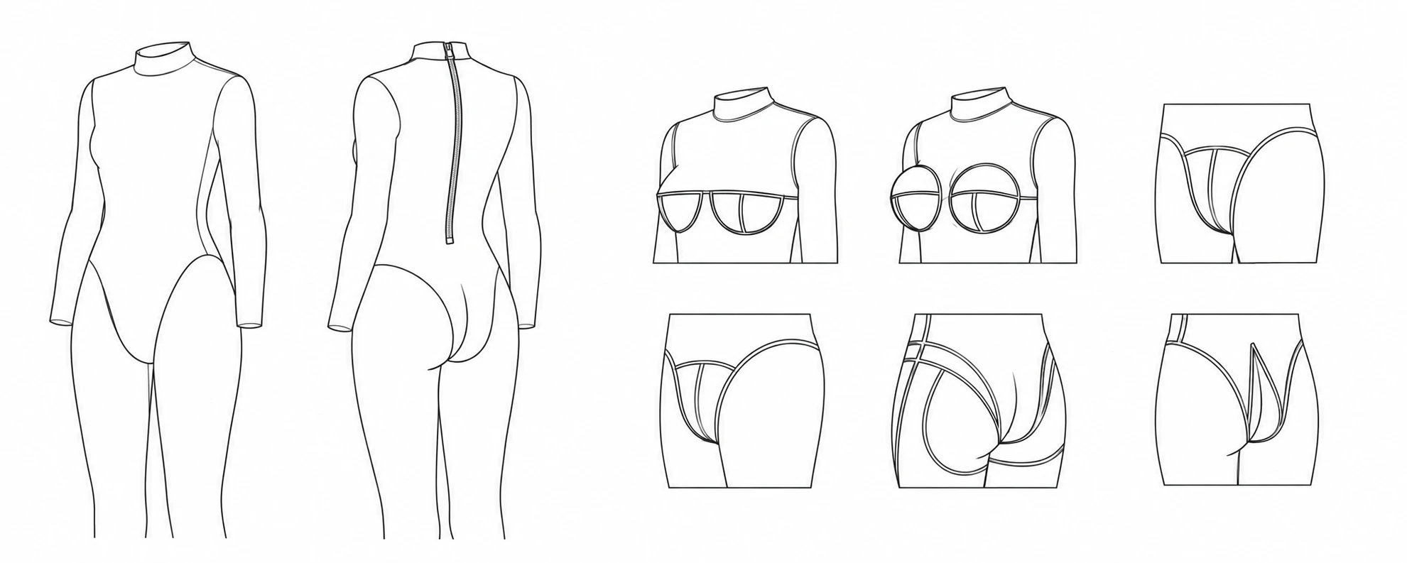 BA002 catsuit front and back pattern with construction options