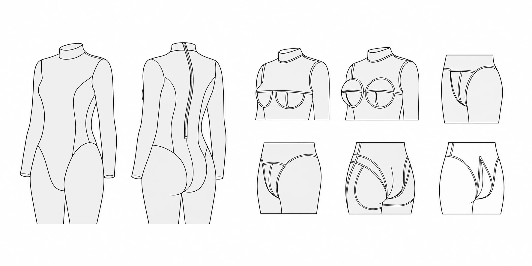 BA003 catsuit front and back pattern with construction options